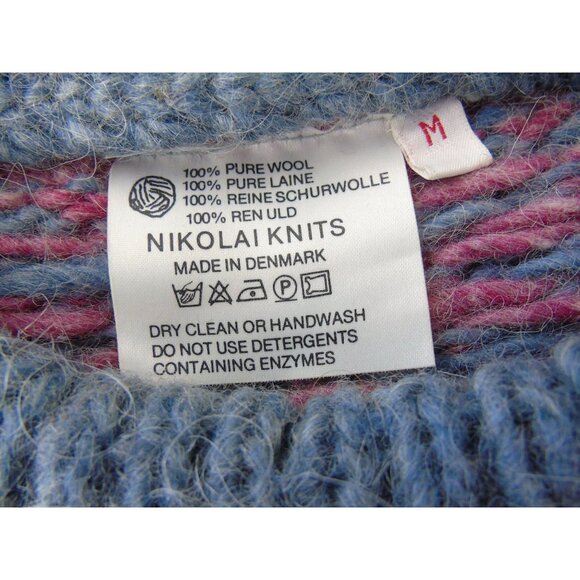Vintage Womens 1980's Nikolai Knits Sweater Made in Denmark Pink Blue Medium - Picture 2 of 8